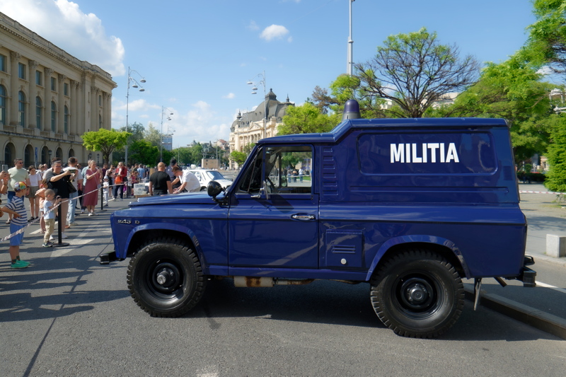 21 - A classic blue ARO 243 utility vehicle formerly used by the Romanian Militia police force before 1989.
